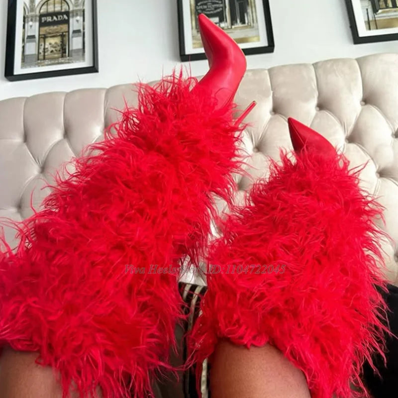 HOT CHIC FURRY KNEE THIGH HIGH BOOTS