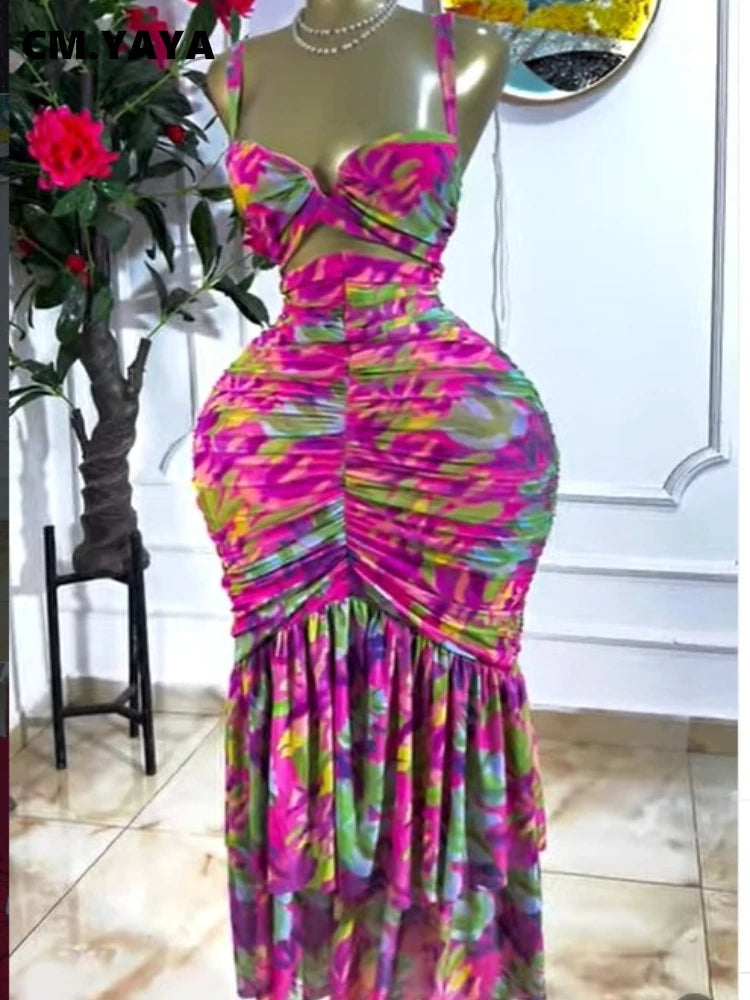 Cutout Ruched Ruffle Summer Dress