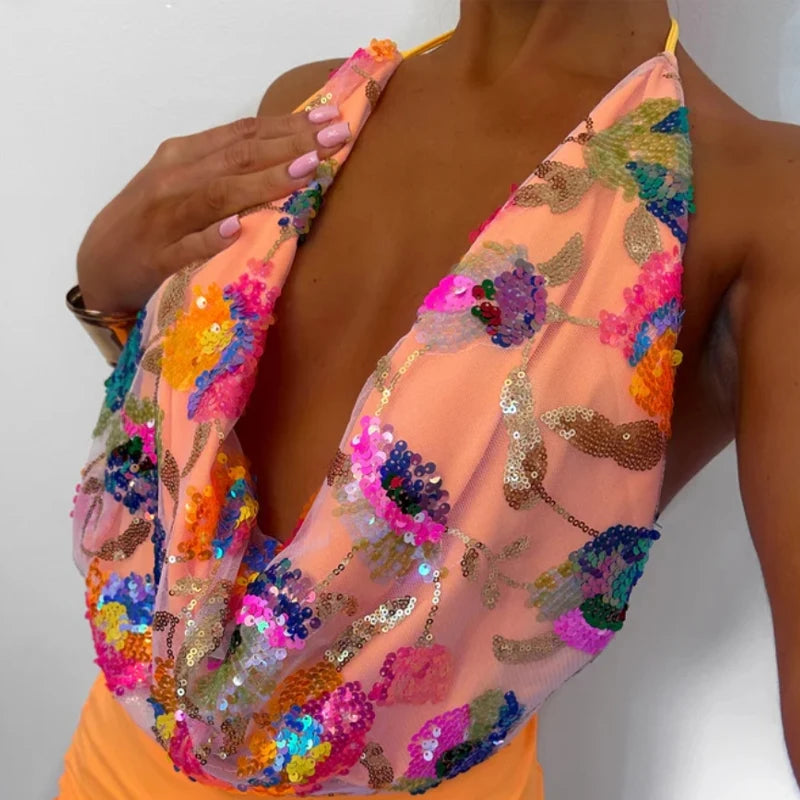 SEQUINED HALTER SKIRT SET