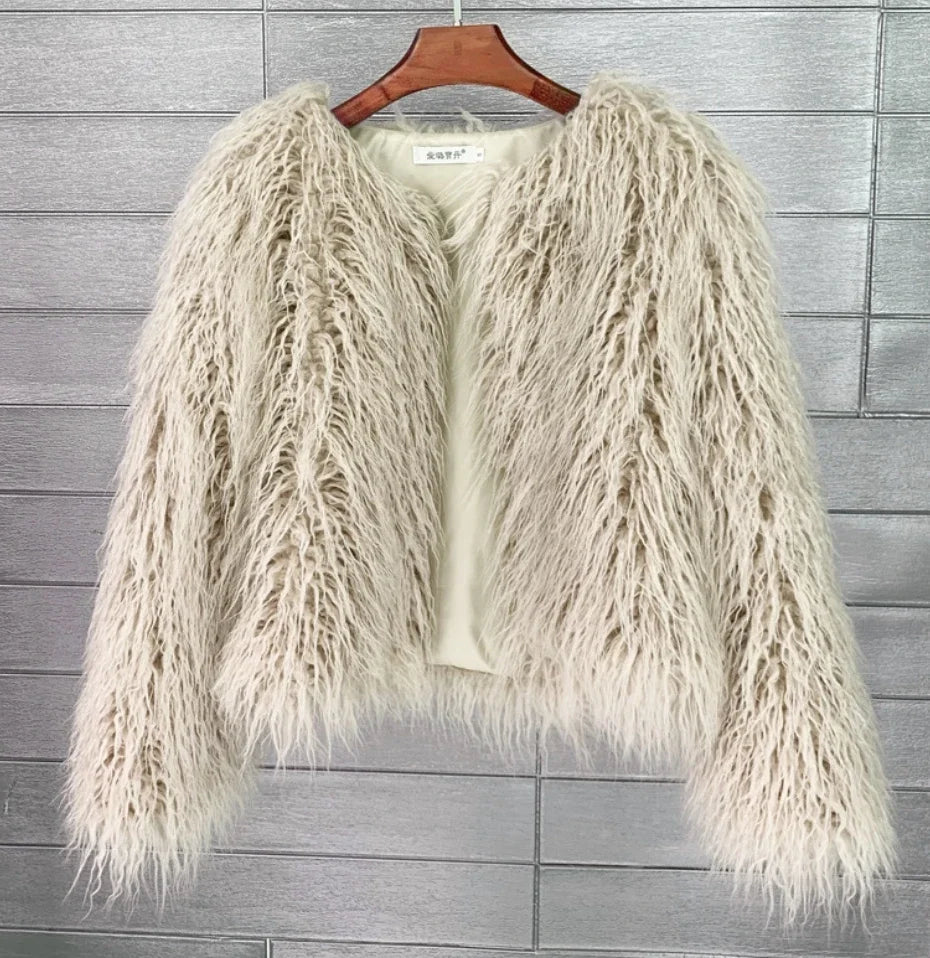 women's fur coat Colorful Furry Pink lamb wool faux fur coat female Shaggy sheepskin coat winter artificial fur jacket