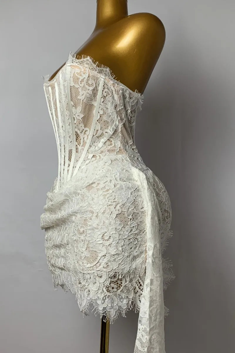 HIGH WAIST PATCHWORK LACE DRESS