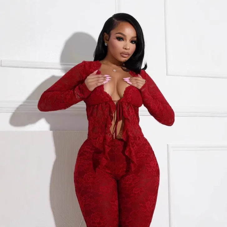 FLIRTY 2 PC LACE PANTS SET