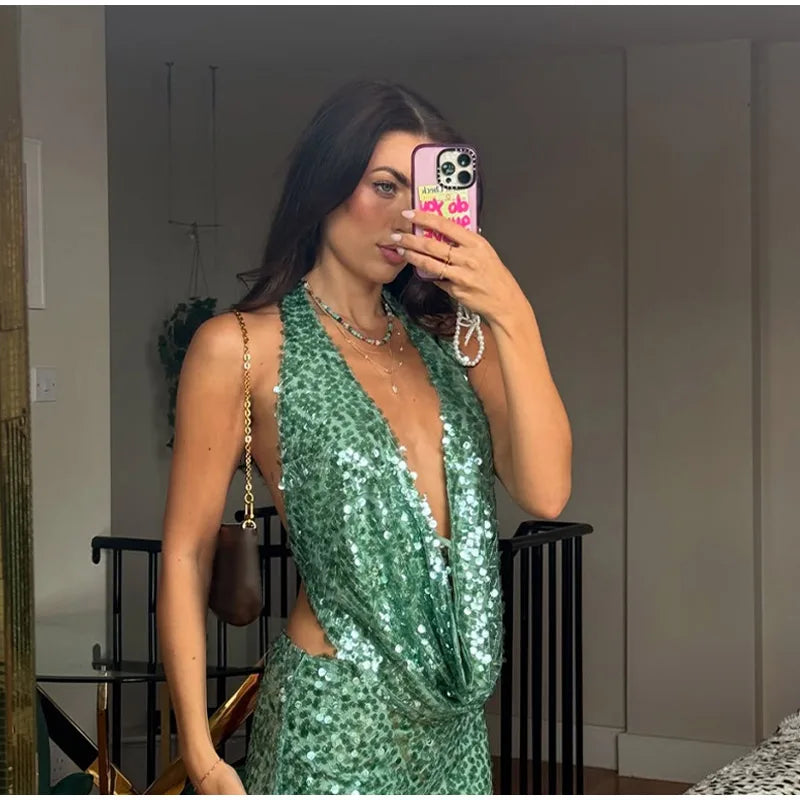 SEQUINED HALTER SKIRT SET