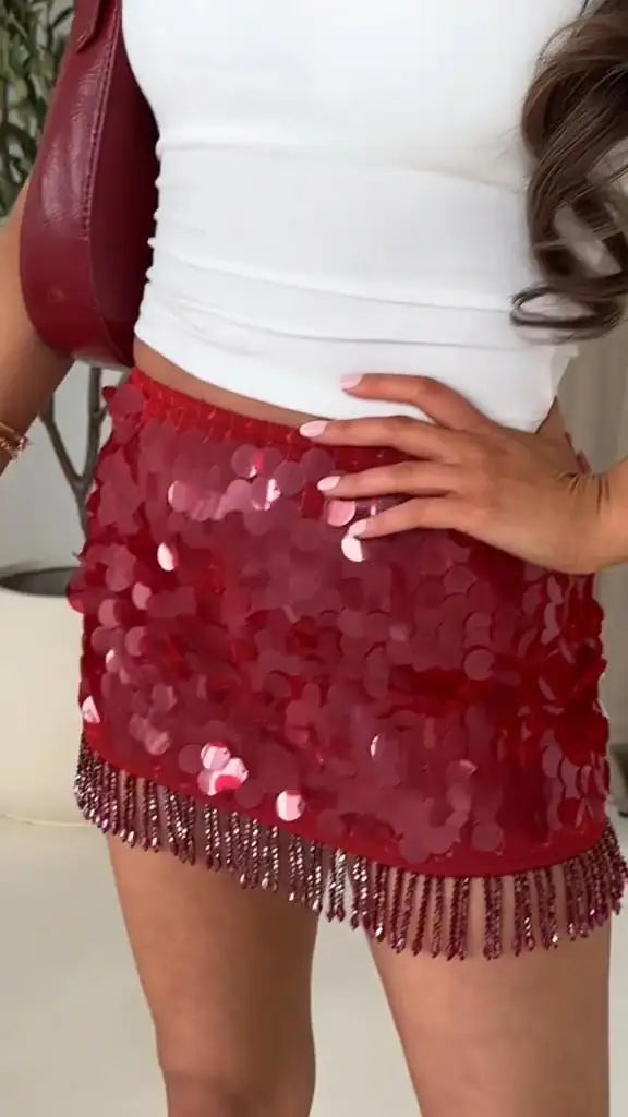 SEQUINED HALTER SKIRT SET
