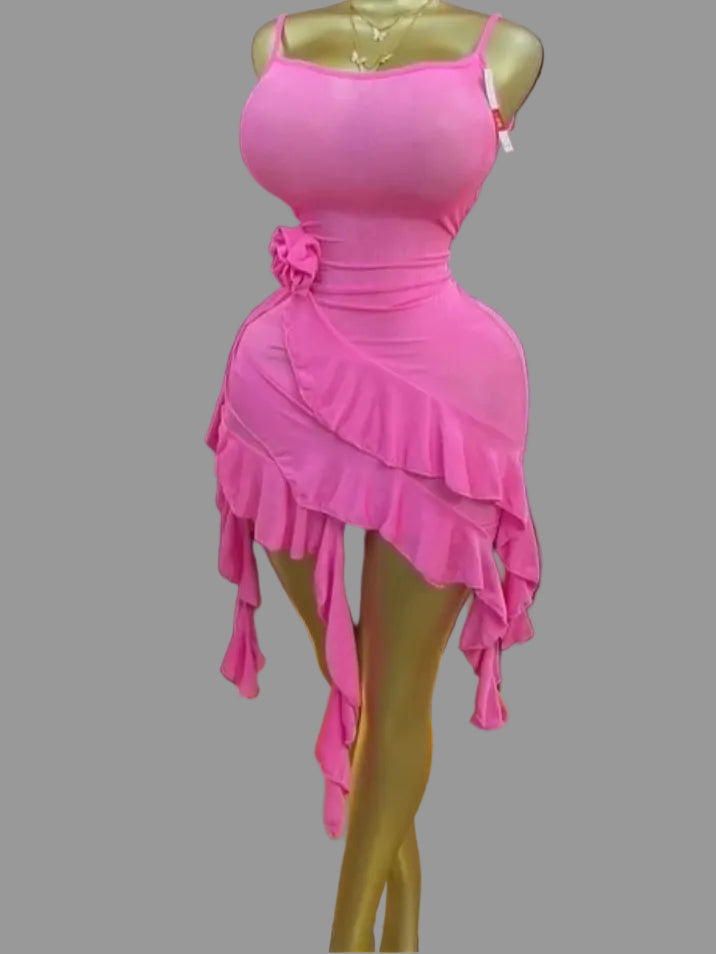 RUFFLES AND ROSE APPLIQUE DRESS