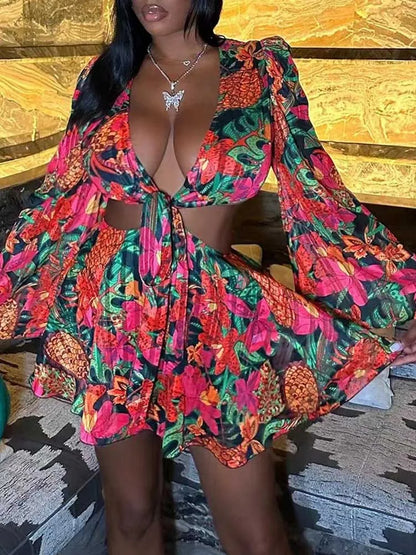 FLOWER PRINT FLARED LOVE SKIRT DRESS