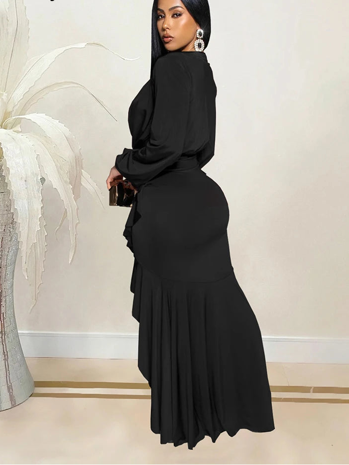 RUFFLES RUCHED MAXI DRESS