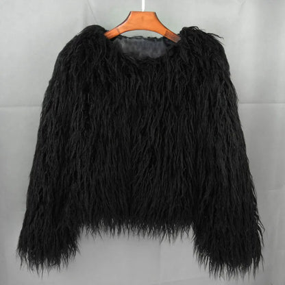 women's fur coat Colorful Furry Pink lamb wool faux fur coat female Shaggy sheepskin coat winter artificial fur jacket