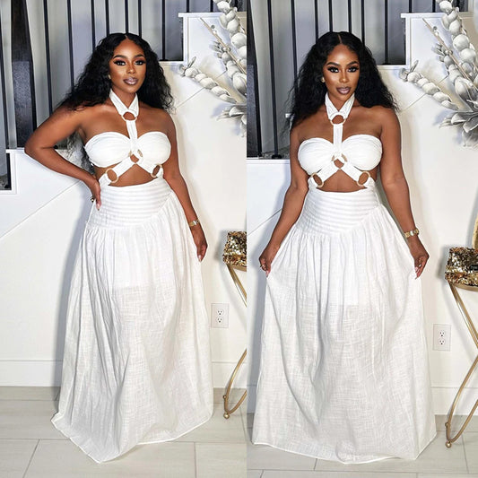 All White Summer Party Dress Two Piece Set
