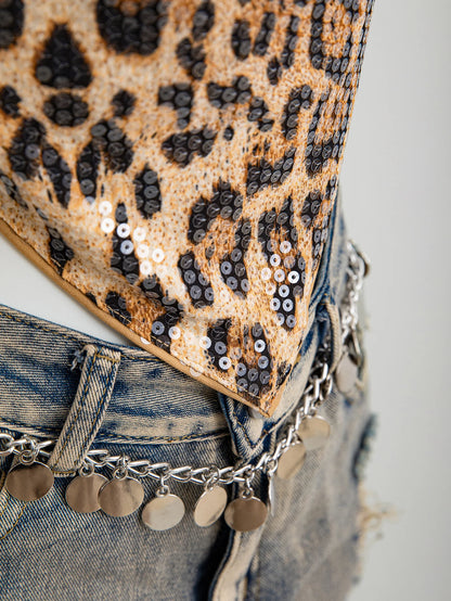 LEOPARD SEQUIN HALTER