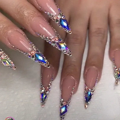 10 PCS BEJEWELD LUXURY DESIGNER LONG NAILS