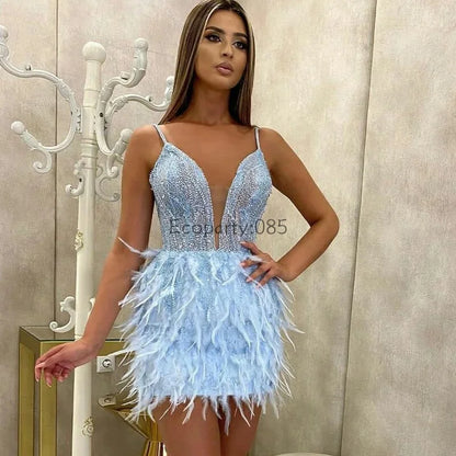 ELEGANT EVENING FEATHERED DRESS