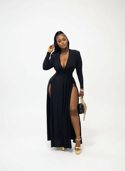 PLUS CURVY SPLIT BODEGA DRESS