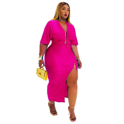 CITY GYAL PLUS CURVY 2 PC SKIRT SET WITH SPLIT