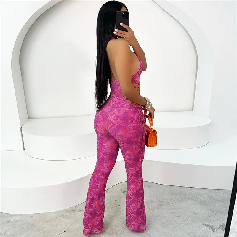 TYE DIE PINK PRINT HALTER ROMPER