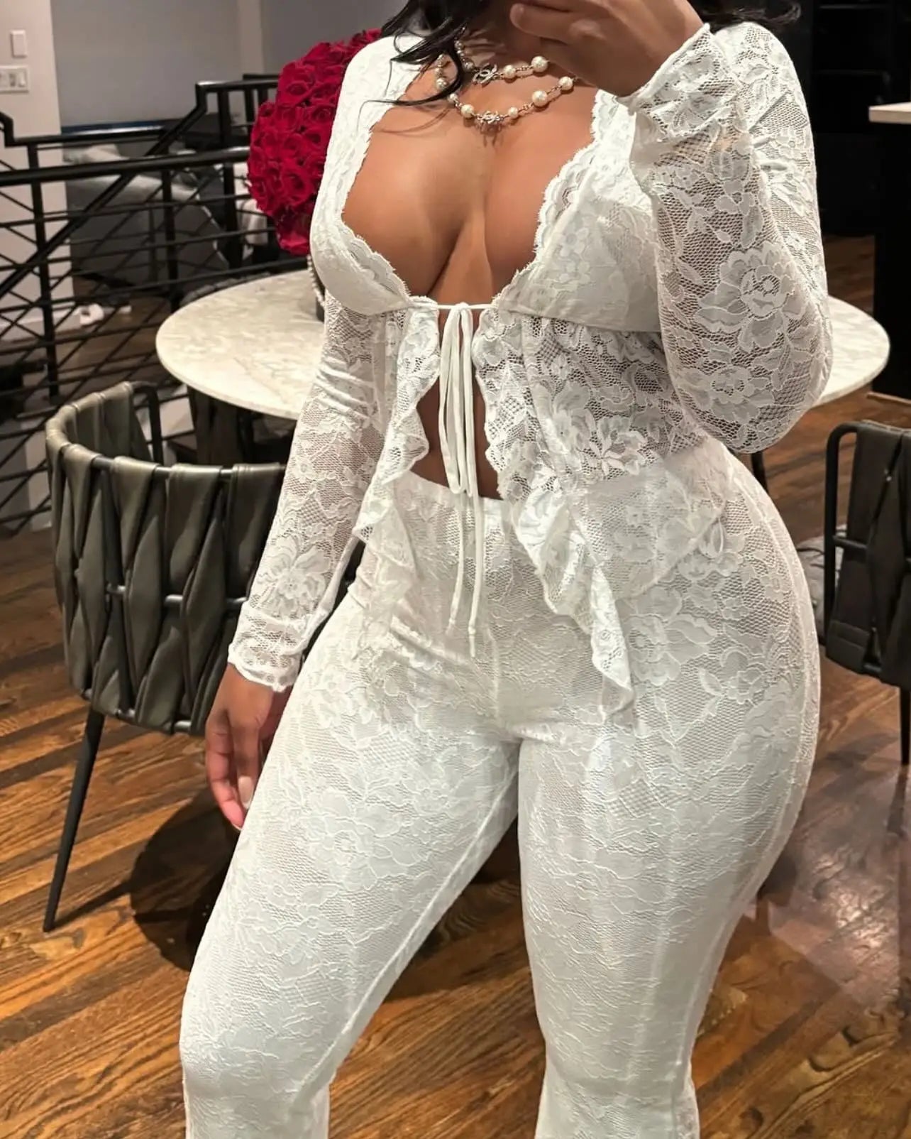 FLIRTY 2 PC LACE PANTS SET