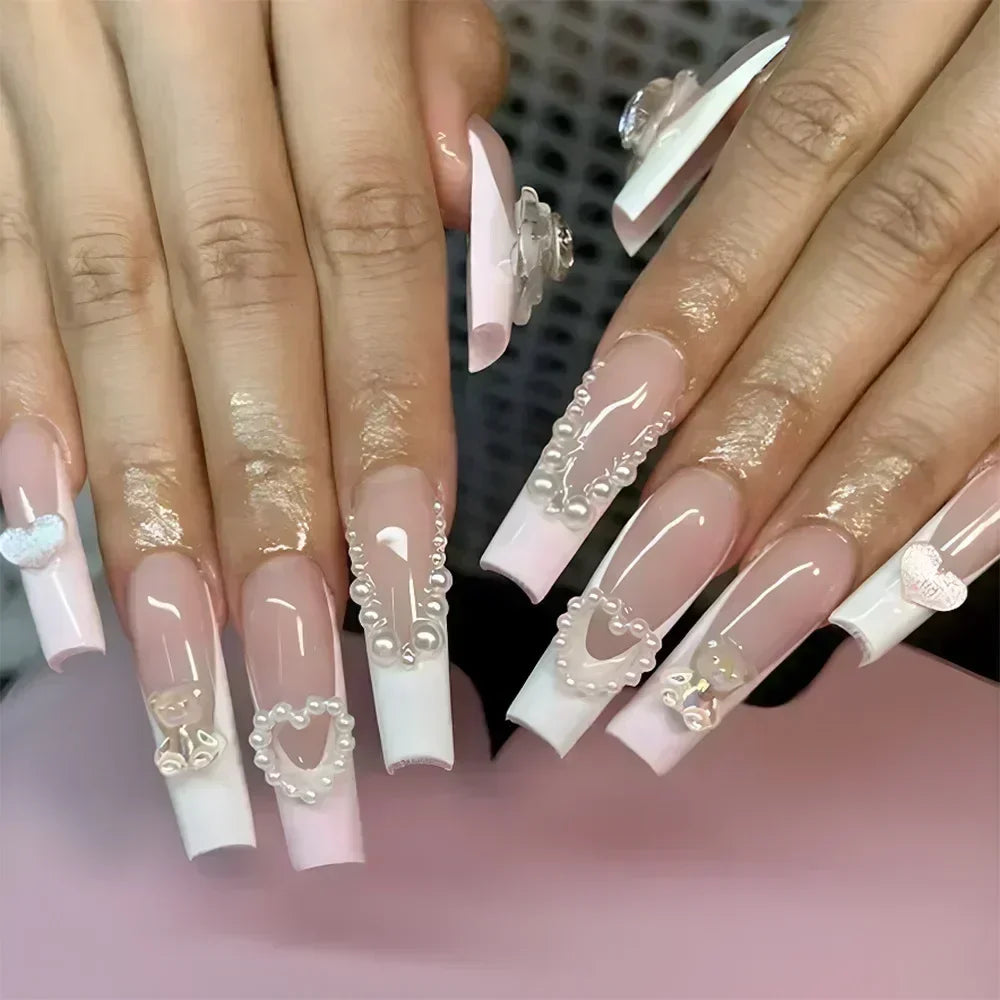 24 PCS SHIMMER LONG LUXURY PRESS ON NAILS