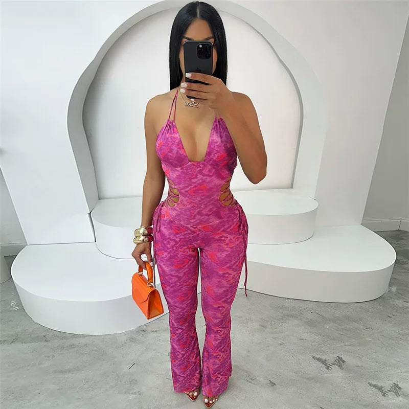 TYE DIE PINK PRINT HALTER ROMPER