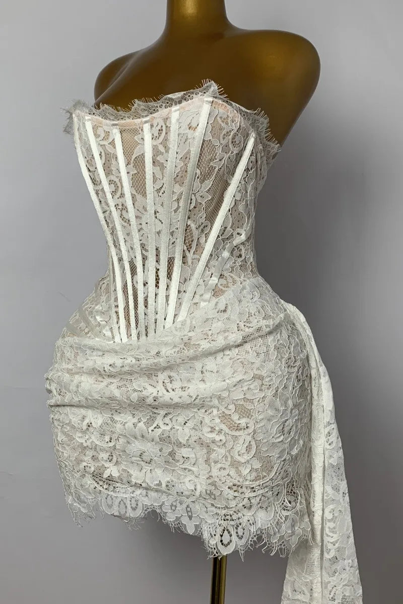 HIGH WAIST PATCHWORK LACE DRESS