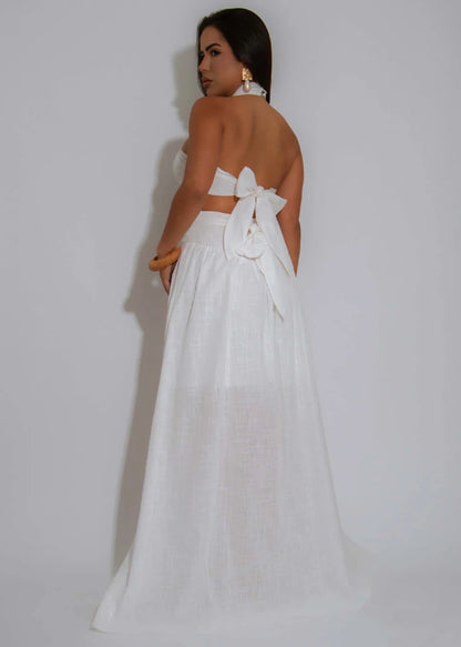 All White Summer Party Dress Two Piece Set