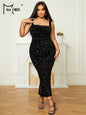 Missord Grey Sequin Midi Plus Size Wedding Party Dress Elegant Women Wide Strap Bodycon Large Size Evening Dresses Prom Gown