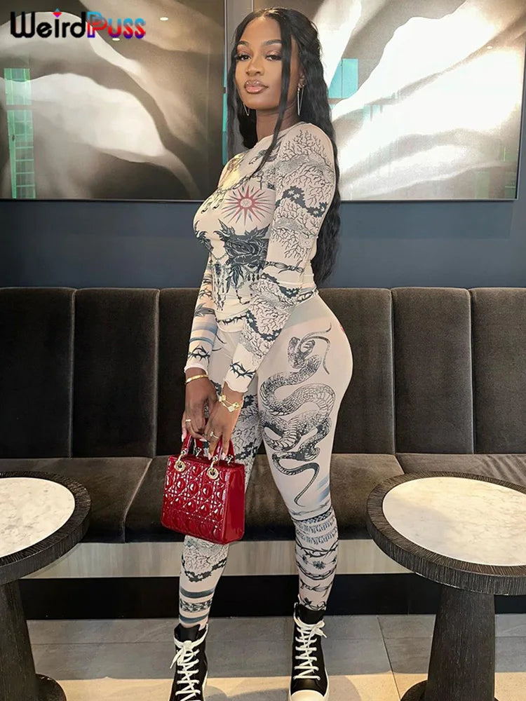 CLASSIC DRAGON PRINT MESH 2 PC SET