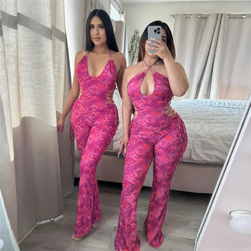 TYE DIE PINK PRINT HALTER ROMPER