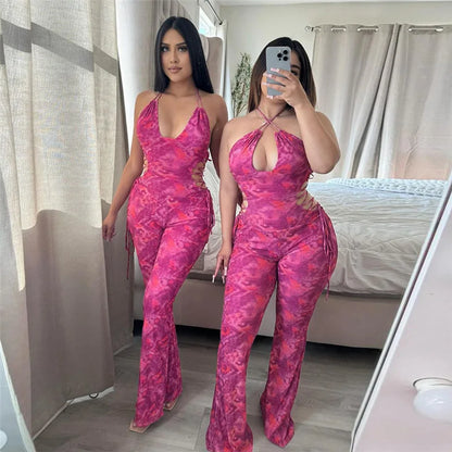 TYE DIE PINK PRINT HALTER ROMPER