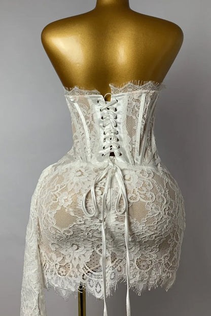 HIGH WAIST PATCHWORK LACE DRESS