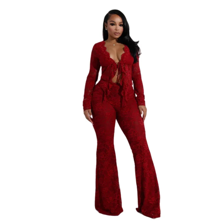 FLIRTY 2 PC LACE PANTS SET