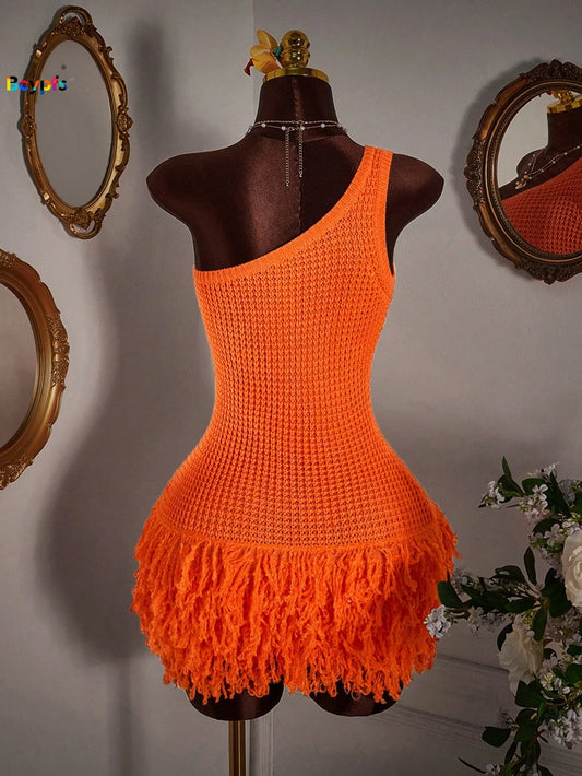 ORANGE FRINGE BODYCON MINI DRESS