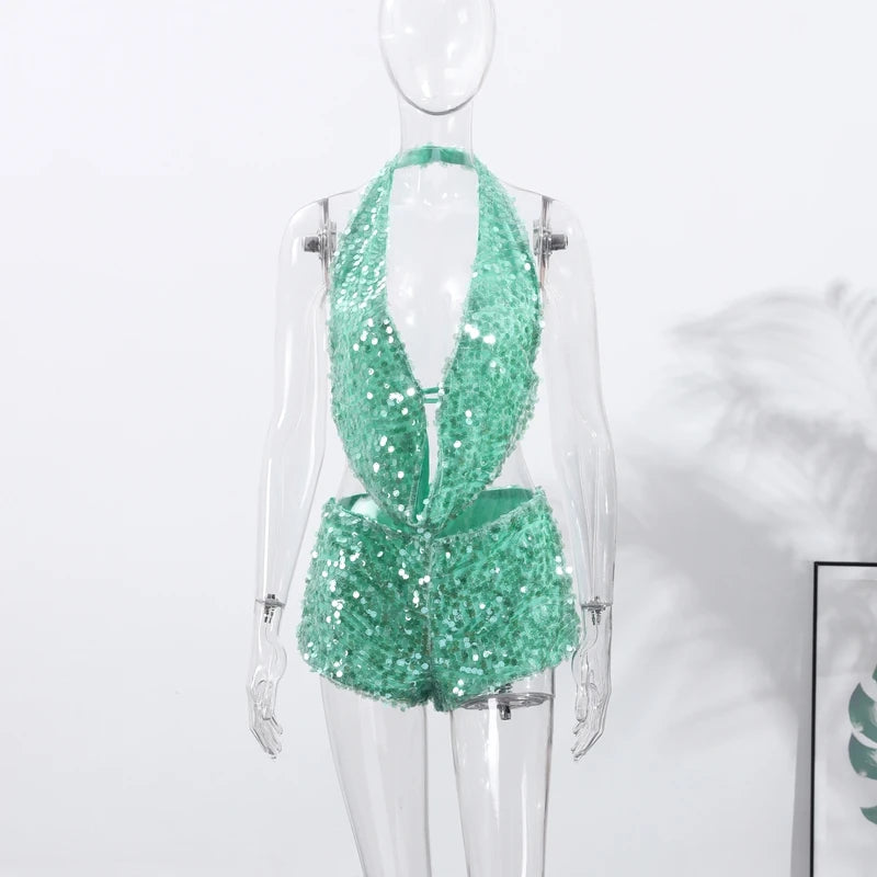 SEQUINED HALTER SKIRT SET