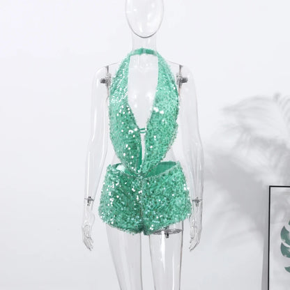 SEQUINED HALTER SKIRT SET