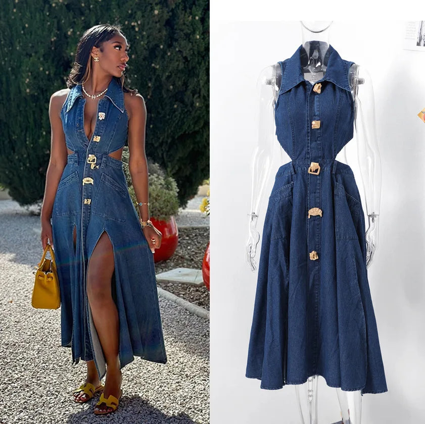 DENIM HIGH WAIST SUMMER DRESS