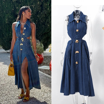 DENIM HIGH WAIST SUMMER DRESS