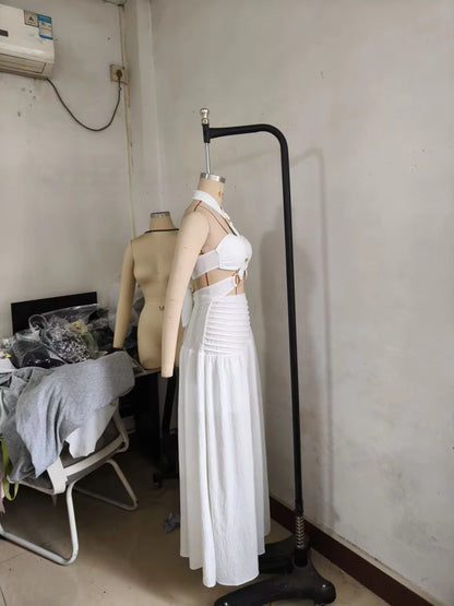 All White Summer Party Dress Two Piece Set