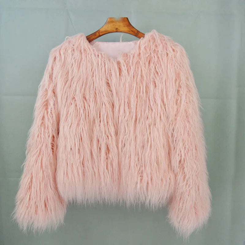 SHAGGY PINK FAUX FUR COAT