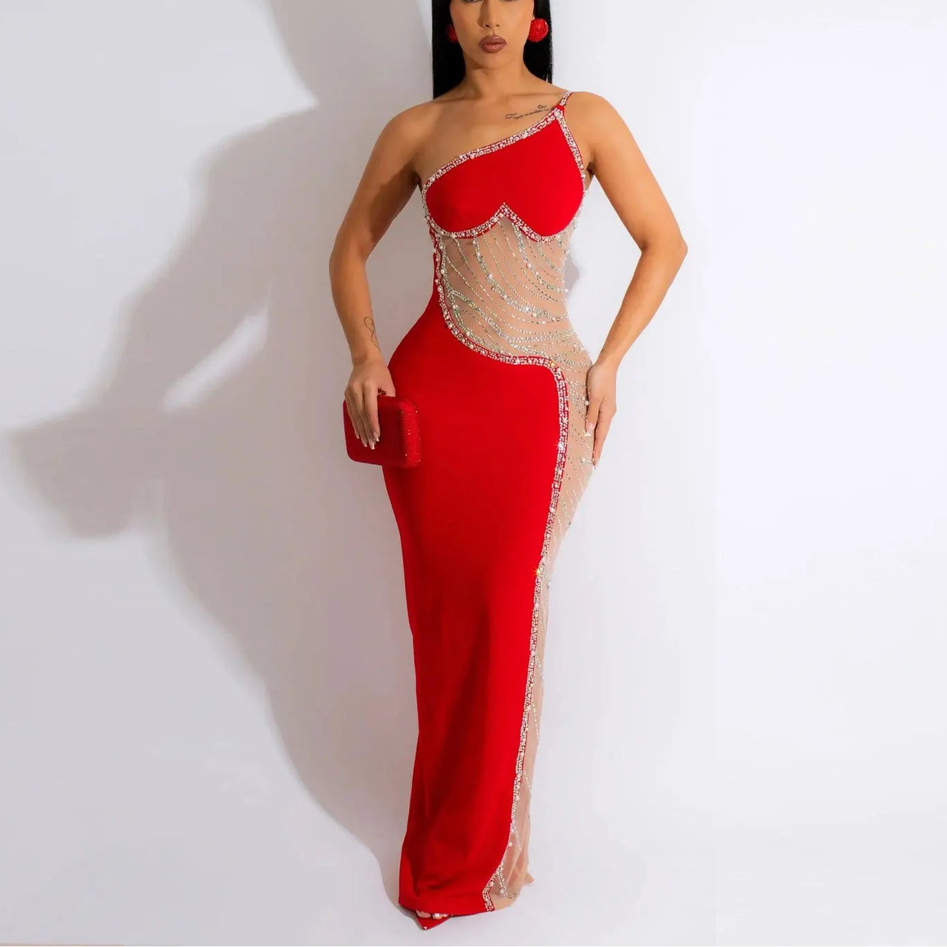 MESH PATCHWORK MAXI DRESS