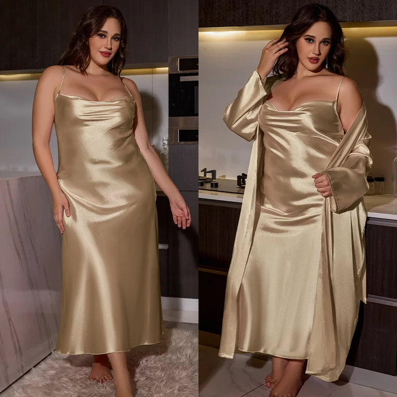 PLUS CURVY SATIN SLEEPWEAR DRESS