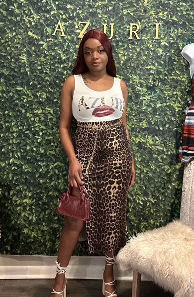AZURI LEOPARD PRINT SKIRT SET